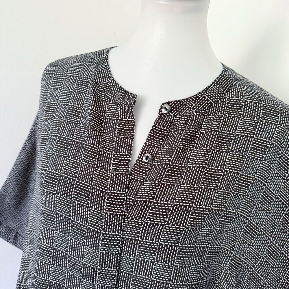 Women's St. John Silk Button Front Tunic Stretch Pockets Shirt Dress Plaid M Med - Picture 10 of 16
